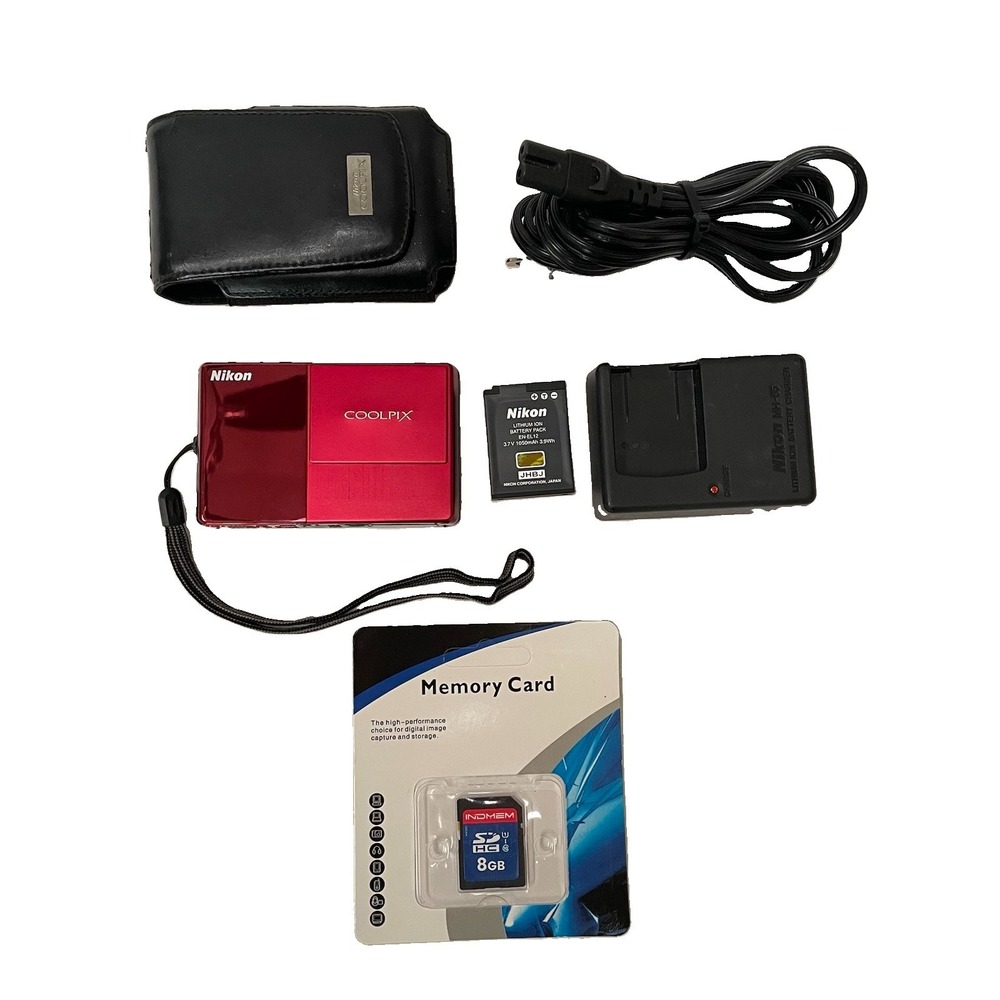 Nikon Coolpix S70 12.1MP Compact Digital Camera Red Tested With Charger Case SD